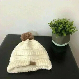 C.C Ivory Beanie with PomPom Topper